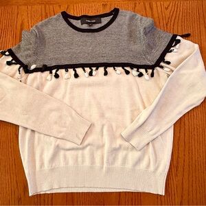 Chee-Cho Women’s Gray and White Crewneck Sweater with‎ Fringe